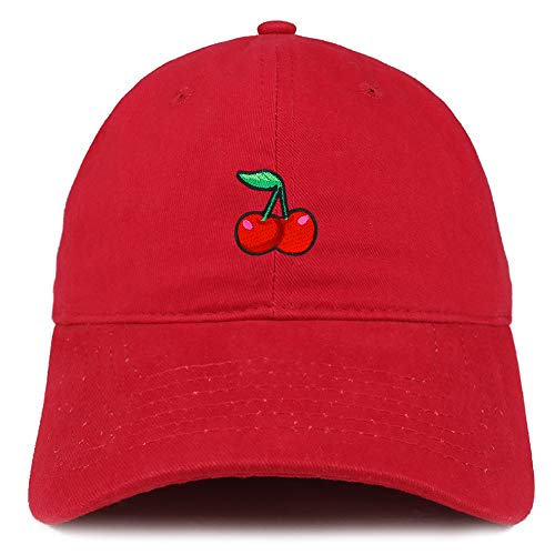 Trendy Apparel Shop Cherry Patch Brushed Cotton Unstructured Dad Hat - color: Red
