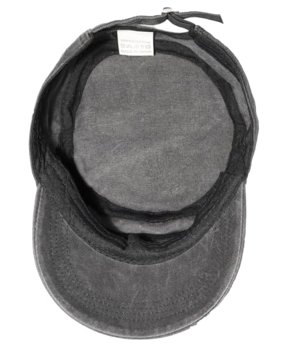 Studded Military Cap for Women Men Cadet Army Cap Flat Top Hat - color: Black