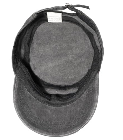 Studded Military Cap for Women Men Cadet Army Cap Flat Top Hat - color: Black