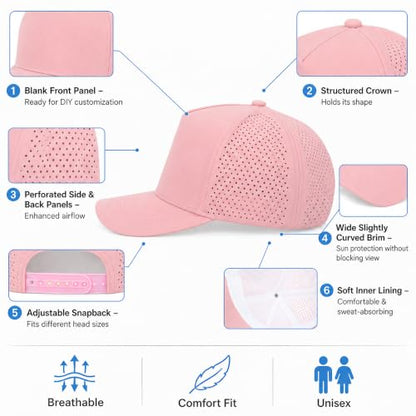 5 Panel Baseball Cap Quick Dry Mesh Snapback Hat for Women Men - color: Pink