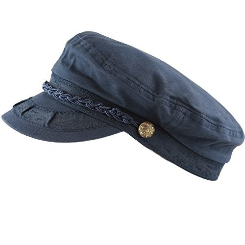 The Hat Depot Unisex Cotton Yachting Style Sailing Greek Fisherman Cap hat - color: Navy, size: Small-Medium