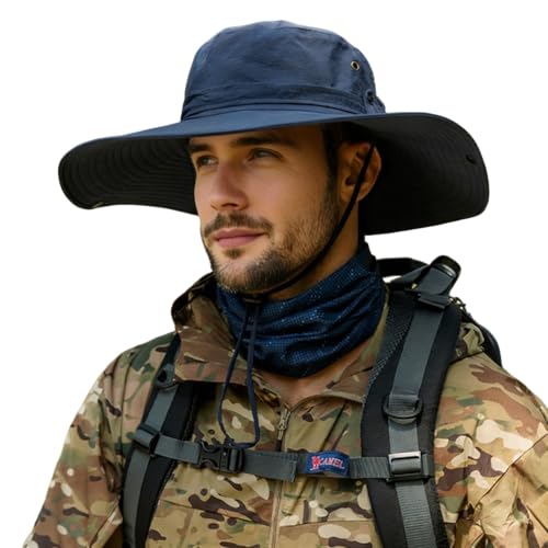 Super Wide Brim Sun Hat for Men/Women–UPF 50+ UV Protection, Large Bucket Hat for Fishing, Hiking, Gardening - color: U044 Navy Blue, size: X-Large