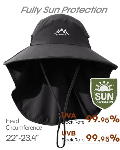 FURTALK Sun Hats with Neck Flap Sun Protection Fishing Hat for Men Women - color: Black