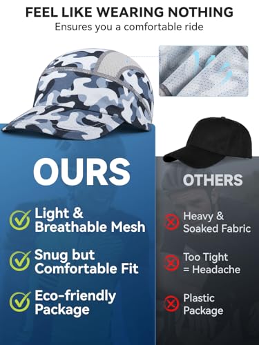 Hikenture Cycling Cap,Cooling Skull Cap Bike Hat with Sun Visor, Summer Breathable Helmet Liner Biking Cap for Men Women - color: Greycamo
