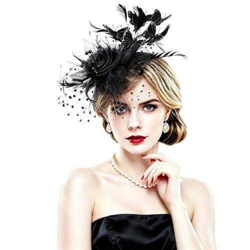 Women's Fascinators Hat with Butterfly, Kentucky Horse Derby Headwear Decor - color: Black