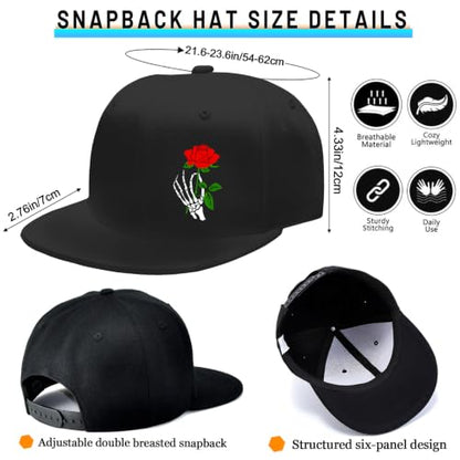 Snapback Hat for Men Skeleton Skull Hat Baseball Hats for Men - color: Holding a Rose
