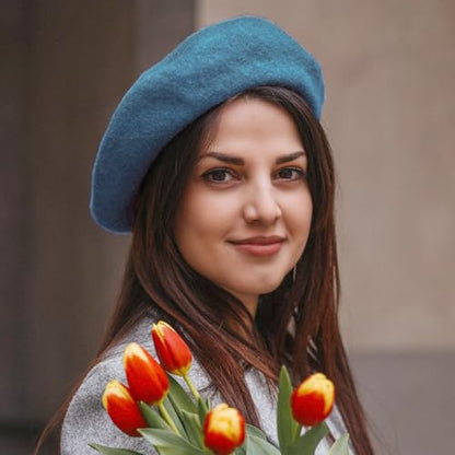 Gllutt Women Wool Beret Hat French Style Solid Color - color: Egyptian Blue