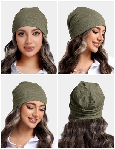 ROYBENS Lightweight 100% Cotton Slouchy Summer Beanie Men Women, Chemo Cap - color: 1pc Army Green, size: Large