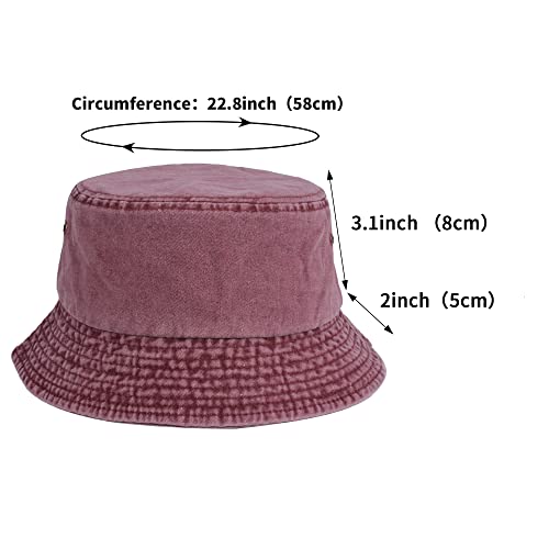Washed Cotton Bucket Hats Packable Summer Beach Cap for Men Women - color: Ce-bh-black-gray-winered
