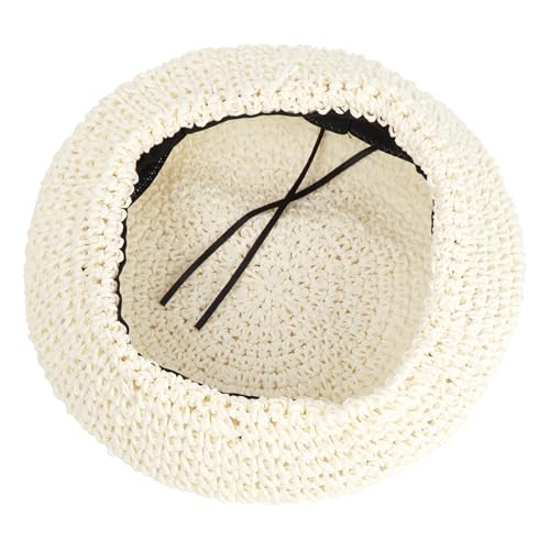 Women Summer Straw Woven Sunhat Classic Beret Artist Painter Sun Hat Cap - color: White