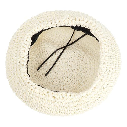 Women Summer Straw Woven Sunhat Classic Beret Artist Painter Sun Hat Cap - color: White