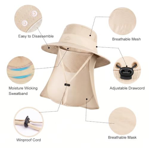 Sun Hats for Men Women UPF 50+ Waterproof Bucket Hat - color: Beige