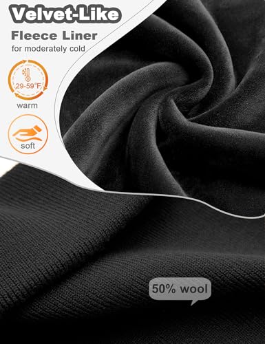 Fleece Lined Wool Beanie Hat Men Women, Warm Cuffed Winter Cap - color: Black