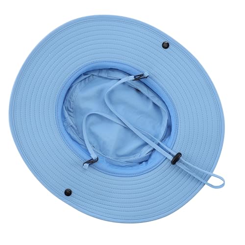 Home Prefer UPF50+ Mens Sun Hat Wide Brim Womens UV Protection Beach Bucket Hat for Fishing Hiking Snap Up Cowboy Hat - color: Light Blue