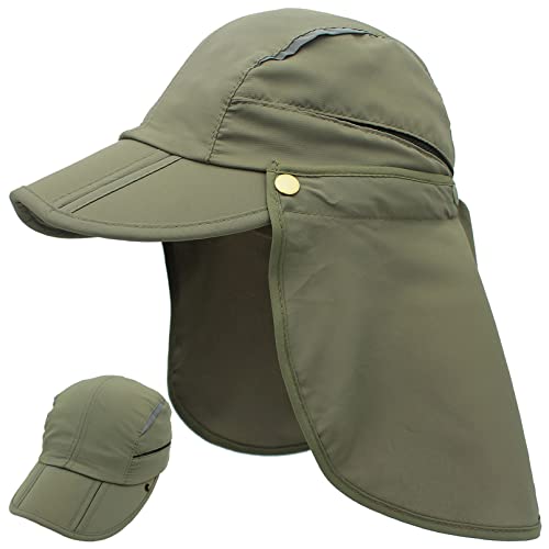 Hat with Neck Protection Detachable Multi-Purpose Summer Sun Hat Sun Protection Breathable Quick Dry UV Protection - color: Army Green, size: Large