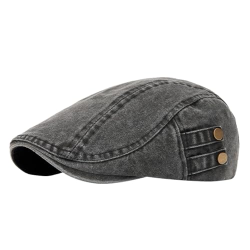 QHFHULV Newsboy Cap for Men Cotton Flat Gatsby Ivy Golf Cabbie Driving Hat - color: Brass Rivet Black