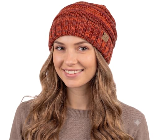 NYFASHION101 Slouch Wrinkled Beanie Cap Slouchy Skull Hat - color: Rust Mix