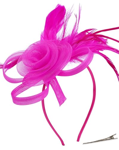 Fascinators Hats for Women Tea Party Headband Cocktail Wedding Headwear Headband for Women and Girls - color: Rose Red
