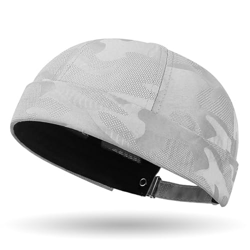 Camo Brimless Hat for Men Women Breathable Rolled Cuff Docker Cap Harbour Beanie Hats Landlord Hat Sailor Cap K517 - color: Light Grey