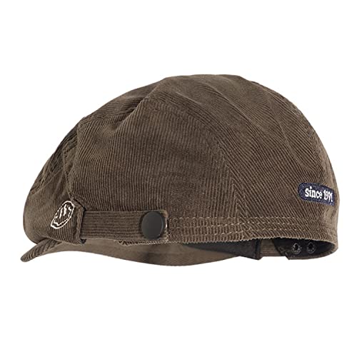 Croogo Men's Newsboy Flat Cap Corduroy Ivy Cap Casual Winter Duckbill Hat Irish Catsby Golf Beret Hat - color: Bl27-brown