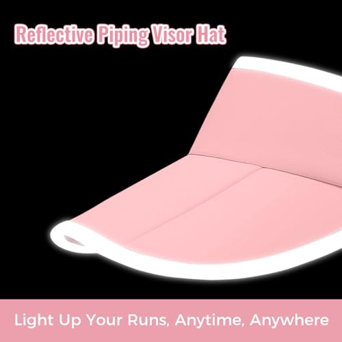 Foldable Sports Sun Visor Hat - Adjustable Running Golf Tennis Cap with Mesh&Reflective Design, Quick Drying for Men & Women - color: Pink/Reflective