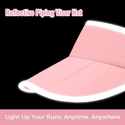 Foldable Sports Sun Visor Hat - Adjustable Running Golf Tennis Cap with Mesh&Reflective Design, Quick Drying for Men & Women - color: Pink/Reflective