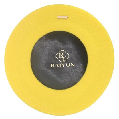 Classic Wool French Red Beret Hats for Women Men - color: M --Yellow