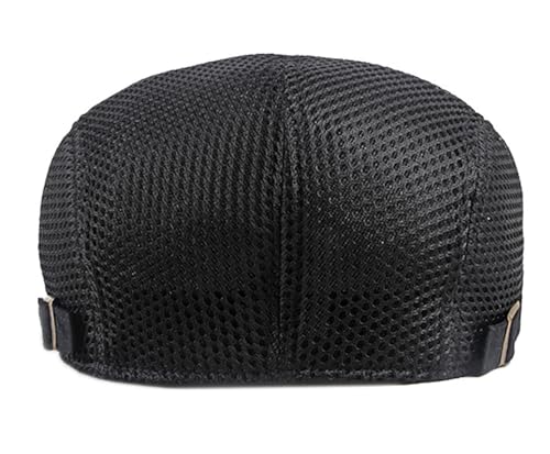 DIYDECAL Mens Breathable Mesh Summer Hat Adjustable Newsboy Beret Ivy Cap Cabbie Flat Cap - color: Black