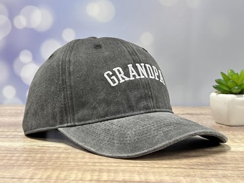 Family Titles Baseball Hat for Grandparents Parents, Relatives Gift - color: Grandpa (Washed Black)