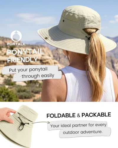 FURTALK Sun Hats for Women UV Protection Wide Brim Ponytail Hiking Hat - color: Green