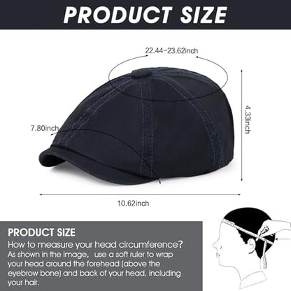 Newsboy Cap for Men Cotton 8 Panel Men's Flat Cap - color: Black+navy, size: One Size