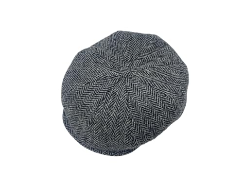 Hanna Hats Connery Cap Tweed Mens Hat 100% Woolen Tweed Made in Ireland - color: Classic Black & White Herringbone, size: X-Large