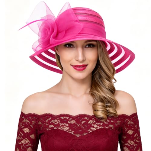 Ruphedy Women Derby Church Dress Bucket Hat Fascinators Tea Party Wedding Hat - color: S017-rose