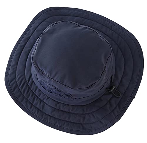 Connectyle Kids Sun Hat for Boys Girls Wide Brim Bucket Hat UPF 50+ Sun Protection Hat Breathable Summer Beach Hat - color: Deep Blue