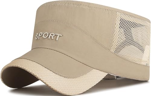 Cadet Army Cap Mesh Quick Qry Flat Top Cap Military Hat for Men Women - color: Beige