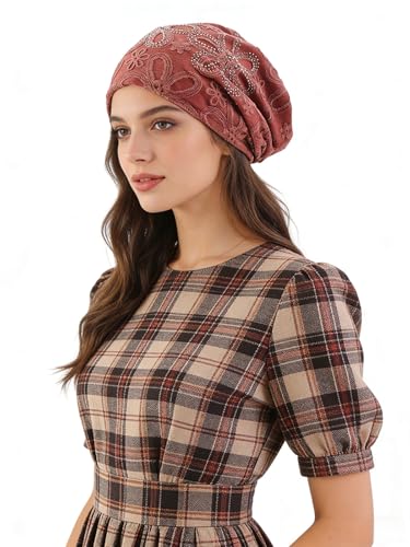 Crochet Slouchy Beanie Hat Turbans Headware for Women - color: Bea08 - Brick Red