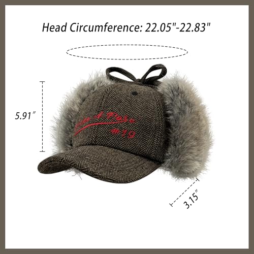 URAWOW Faux Fur Baseball Cap Women Winter Fall Grunge Aespa NINGNING Same Style Trapper Hat Plush Retro Fashion Ear Warmer - color: Brown