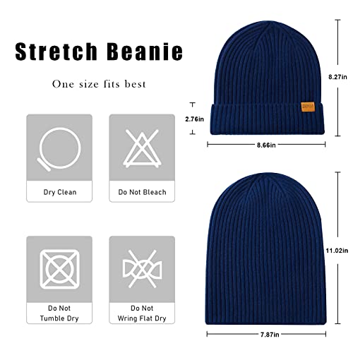100% Merino Wool Cuff Beanie Hat, Unisex Warm Winter Caps Soft, Breathable & Cozy Stretchy Knitted Cuffed Cap - color: (Royal Blue