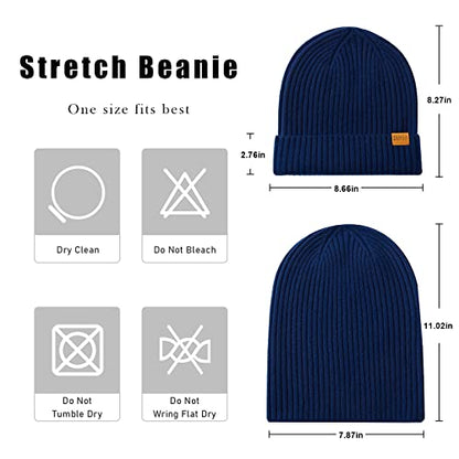 100% Merino Wool Cuff Beanie Hat, Unisex Warm Winter Caps Soft, Breathable & Cozy Stretchy Knitted Cuffed Cap - color: (Royal Blue