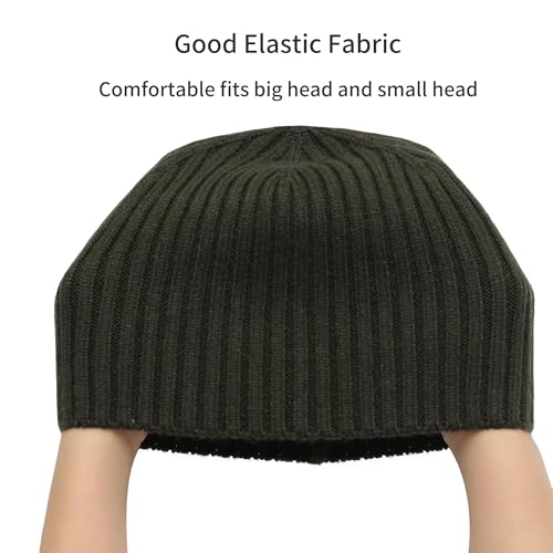 ZLYC Men Winter Knit Fisherman Beanie Hat Fashion Warm Daily Skull Cap - color: Solid Army Green