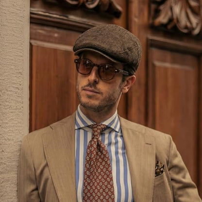 meioro Mens Wool Blend Tweed Newsboy Flat Cap Gatsby Irish Cabbie Ivy Cap Adjustable Newsboy Hat Warm Fleece Winter Hats - color: Coffee