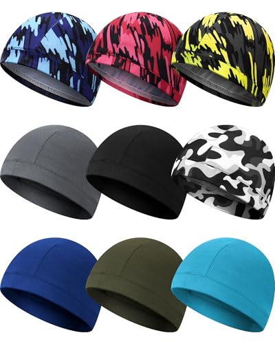 9 Pcs Cooling Skull Cap Liner Sweat Wicking Cycling Cap for Men - color: Multicolor, style: Basic