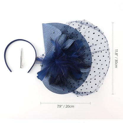 DRESHOW Fascinators Hat Flower Mesh Feathers Hat with a Headband and a Clip 7.9" Tea Party Headwear for Women - color: 1 Pc: Peacock Blue / 7.9"