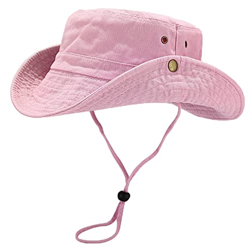 Unisex Cotton Boonie Hat Summer Fishing Bucket Hat Sun Hat with String - color: Solid Pink