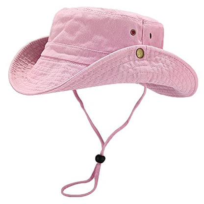 Unisex Cotton Boonie Hat Summer Fishing Bucket Hat Sun Hat with String - color: Solid Pink