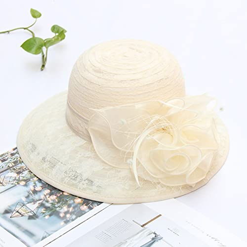 Organza Fascinator Hat - Women’s Wide Brim Church Bridal Tea Party Wedding Hat - color: 03-beige