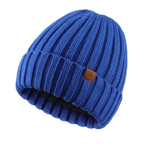 Home Prefer Mens Winter Hat Wool Fleece Lined Knit Beanie Hat Warm Stocking Caps - color: Royal Blue