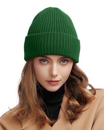 Wool Beanie for Men Women, Seamless Knit Cuffed Warm Winter Hats - color: 1pcs-kelly Green