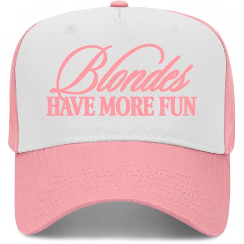 Blondes Have More Fun Vintage Trucker Hat | Funny Premium Snapback Baseball Hat for Men & Women - color: Pink/White
