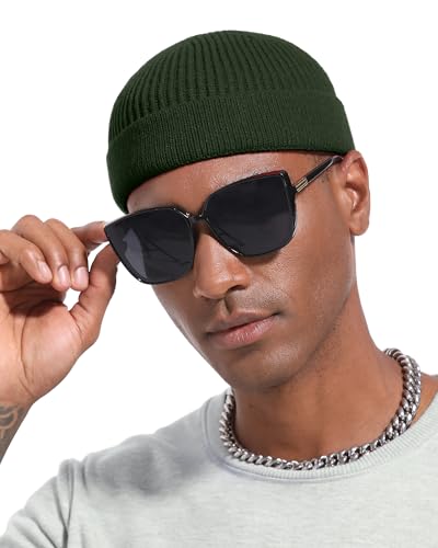 Short Beanie for Men Women, Wool Knit Cuff Winter Fisherman Hats - color: 1pcs- Army Green